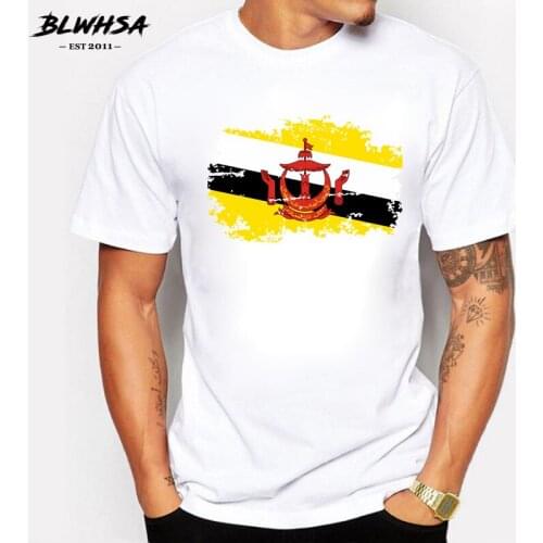 BLWHSA Fashion Men Nostalgic Style Brunei National Flag T-shirt O-Neck Short Sleeves Clothing for Male Casual Tee Shirt