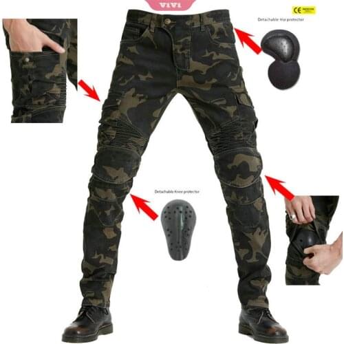 Mens Motorcycle Motorbike Protective Camo Cargo Trousers Heavy Duty Biker Protections Pants