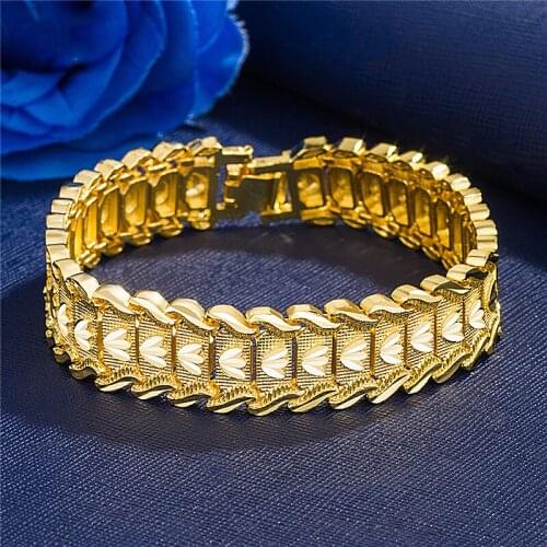 Retro fashion Euro gold plated jewelry copper plating 24 K gold mens wide version car flower spark Bracelet Watch Chain