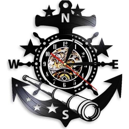 Anchor Vinyl Record Wall Clock Vintage Sea Marine Wall Art Ocean Marine Wall Poster Wall Clock Time Clock Navigator Gift