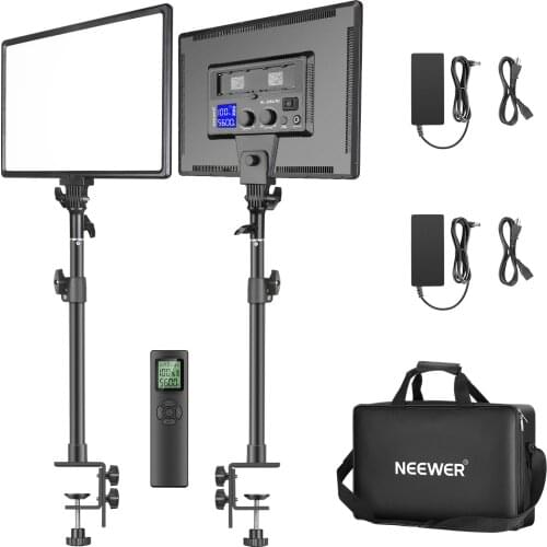 Neewer 90W Desk Mount LED Video Light C-Clamp Stand Kit with 2-Pack 45W Dimmable Bi-Color 18'' Light 3200K–5600K for Game