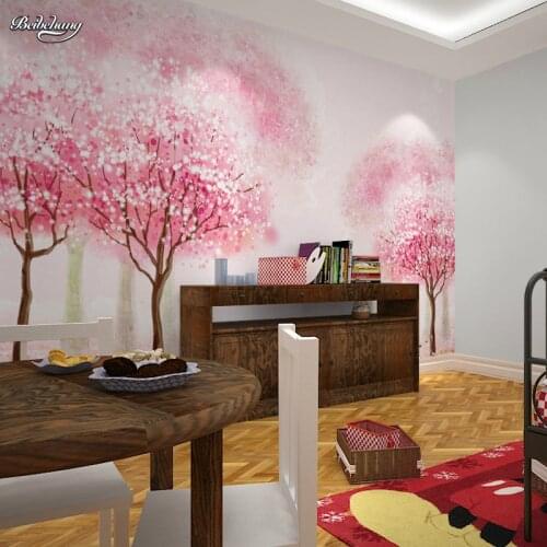 Beibehang papel de parede para quarto childrens room girl room pink wallpaper bedroom bedside mural cartoon tree wallpaper