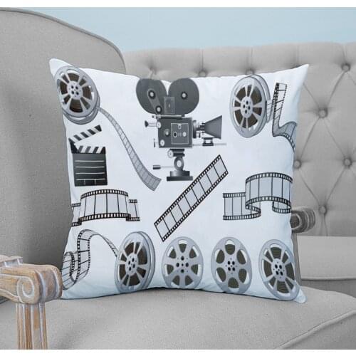 Movie Film Equipment Pattern Burst Reel Printed Throw Pillow Case Plush fabric Pillowcase Home Decorative Pillow Hot