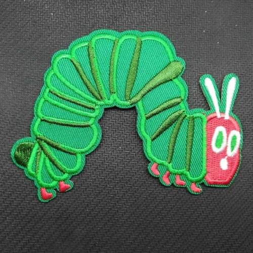 THE VERY HUNGRY CATERPILLAR Green Insect Iron On Embroidered Clothes Patches For Clothing Stickers Garment Apparel Accessories