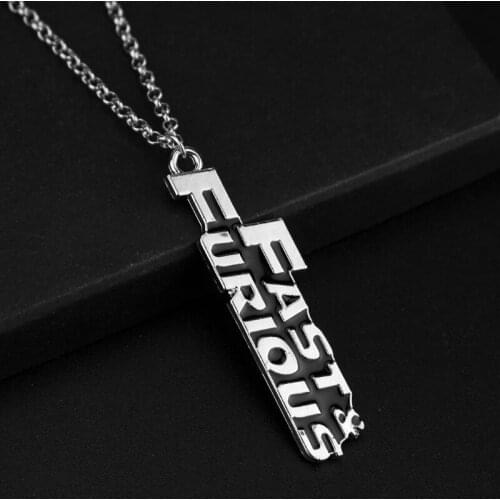 RJ Fast Furious Letter Dog Tag Necklace Metal Logo Plate Pendant Long Sweater Chain Jewelry Accessories Gift