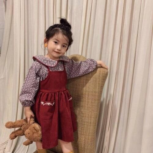 Girls' Dress Suit Baby Girl Peter Pan Collar Padded Top Plus Corduroy Vest Dress 2020 Autumn and Winter New Childrens Clothing