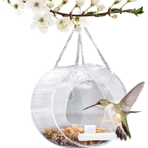 Acrylic Bird Feeder Outdoor Hanging Transparent Food Seed Holder Clear Box Small Size Bird Poultry Round Feeder Cage Accessories