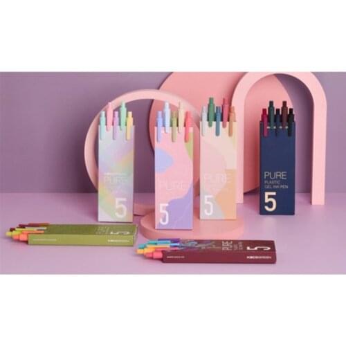 5 pcs/Set Macaron Color Gel Pens Black Colored Ink Ballpoint Pen for School Student Office Signing Writing Stationery Gel Pen