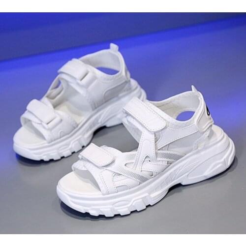 2021 Summer Fashion Platform Sandals Women Hook & Loop White Black Flats Shoes For Women Casual High Heels Sandals Hot Sale