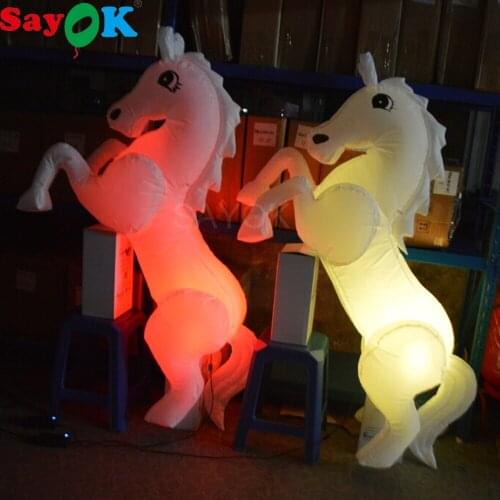 Sayok White Color Inflatable LED Horse Decoration Lighting Horse 1.5m High for Home Pub Stage Glowing with 16 Colors Changing
