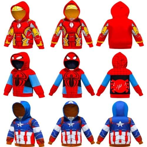 Marvel superhero Boys Sweatshirt Hulk Spider-Man Captain America Avengers Sweater Cartoon Top Zipper Hoodie Childrens Clothes