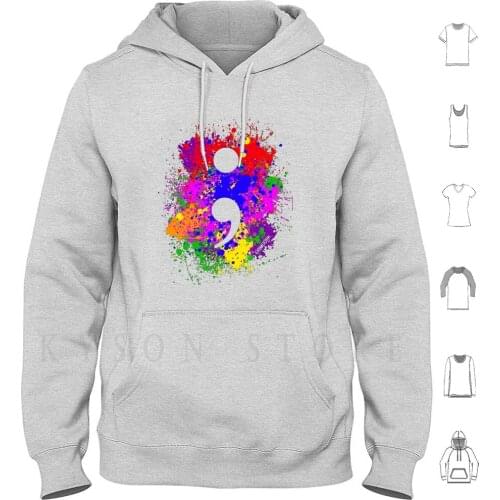 Semicolon Paint Splatter Hoodies Long Sleeve Your Story Isnt Over Hasnt Ended Semicolon Self Harm
