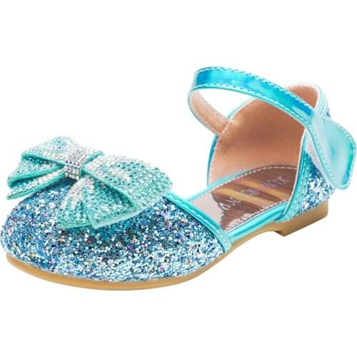 Metallic glitter girls flat D'orsay rounded toe flowergirl dress shoes rhinestone bow pink silver blue princess party school