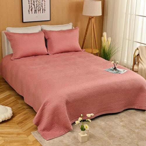Solid Color Quilt Set 3PCS Cotton Embroidered Bedspread on the Bed Cover Queen Size Coverlets Blanket for Double CHAUSUB