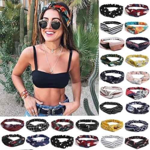 2020 New Women Turban Cross Knot Headband Hair Bands Girl for Elastic Leaf Print Fashion Headdress Elastic Girls Accessorie