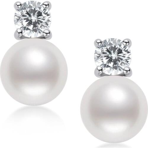 Lnngy Natural Freshwater Pearl Stud Earrings Rings for Women Real 925 Sterling Silver Jewelry 6.5-7mm Charms Ring Ear Cuff Gift