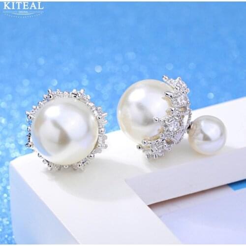KITEAL High Quality female earrings Pearl ear-rings 25mm*17mm pearl jewelry pendientes to us bear charm