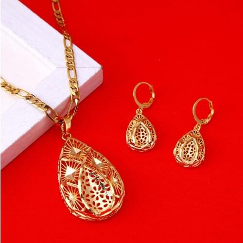 24K Gold Color Eritrea Habesha Women Party African Ethiopian Jewelry Set Pendant Necklace Earrings Jewelry
