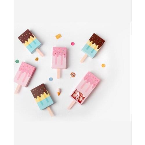 10pcs 10.2x6.7x2.7cm Ice Cream shape Gift box Baby shower Birthday Party Candy box Wedding party Favor Box Cartoon Pull-out Tray