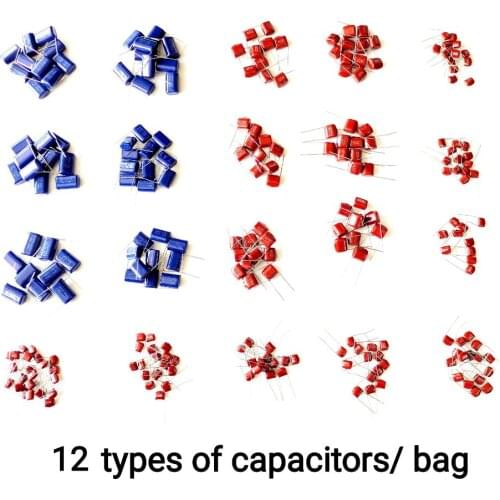 12 Types Total 100pcs 400V CBB Capacitors One Bag Have 104 154 224 334 474 684 105 125 155 205 225 335