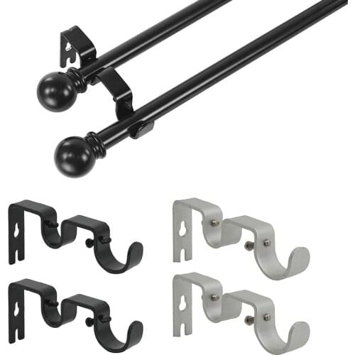 2PCS Heavy Duty Double Curtain Rod Holder Bracket Window Drapery Drape Pole Hanger Support Brace with Mounting Screws for Wall