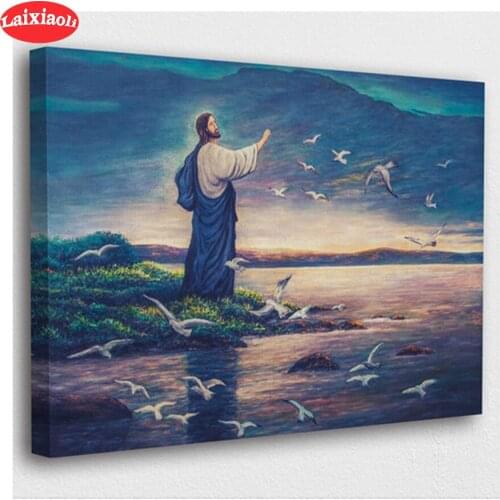 5D round Diamond Embroidery Classic Jesus standing by the sea Diamond Painting Full Square Mosaic Cross Stitch Handmade Gift