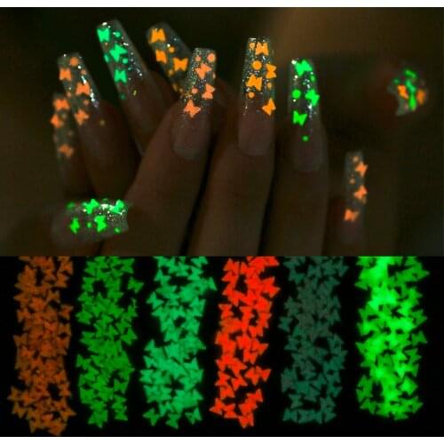 6Jars/Set Luminous Nail Glitter Butterfly Round Shape Sequins Glow In The Dark Decorations Slices DIY Manicure Nail Flakes Ta#05