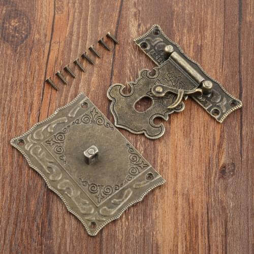 84*81mm Antique Bronze Lock Jewelry Wooden Box Hasps Drawer Latches Suitcases Latch Buckle Clasp Furniture Hardware with Screws