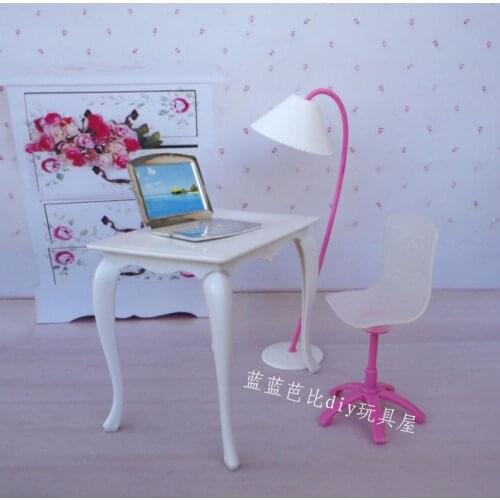 Free Shipping,doll play house doll furniture desk+lamp+laptop+chair accessories for Barbie Doll
