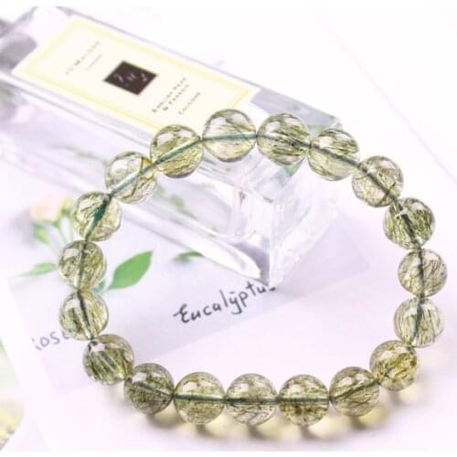 Natural Green Tourmilated Quartz Rutilated Clear Round Beads Bracelet 8mm Women Men Fashion Best Stone AAAAA