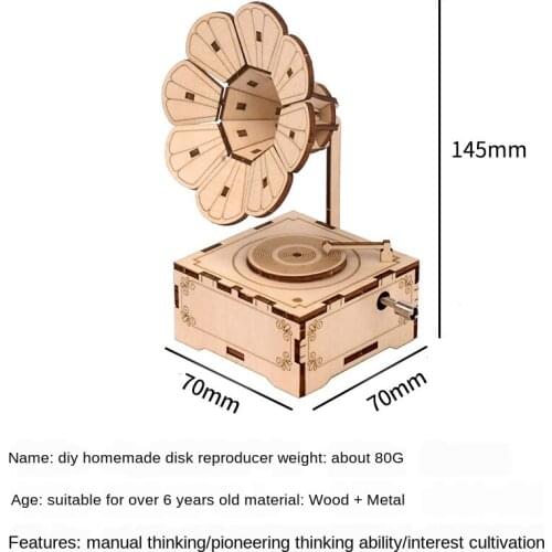 Wooden Assembly Model Music Box Creative Assembly Hand-cranked Music Box Gift for Children Crafts Ornament P287
