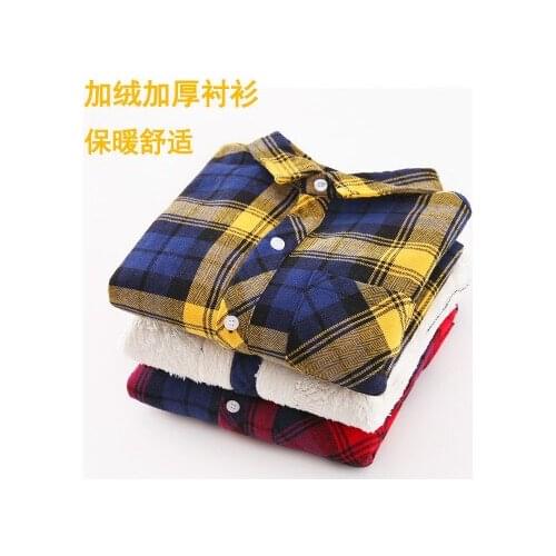 Childrens Clothing 2019 Autumn Winter Childrens Boys Plaid Long-sleeved Shirt Baby Boys Plus Velvet Shirt Kids Thick Warm Tees