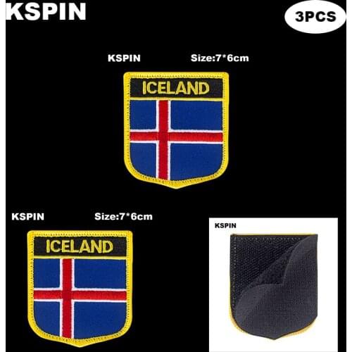 National Flag Patch Hook Loop Iceland Badges Armband 3D Stick on Jacket Backpack Stickers