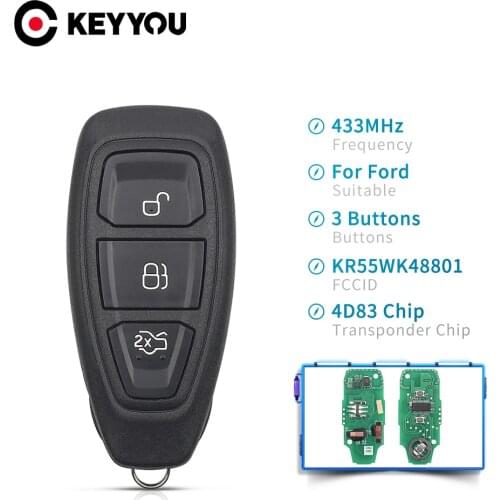 KEYYOU 5pcs For Ford Focus C-Max Mondeo Kuga Fiesta B-Max 434/433MHz 4D83 Chip KR55WK48801 3 Buttons Car Key Remote Control Key
