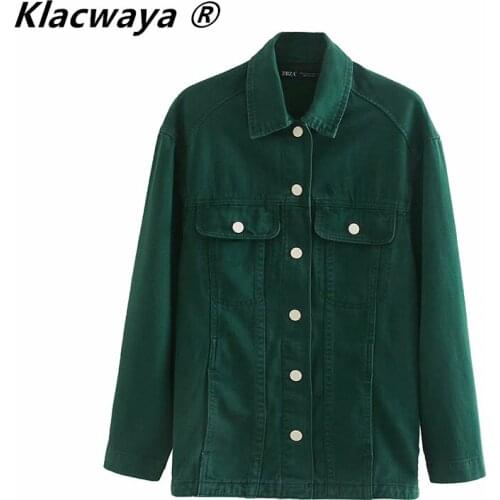 Klacwaya ZA Women 2021 Fashion Denims Jacket All-Match Retro Casual Stitching Single-Breasted Buttons Casual Chic Denim Top