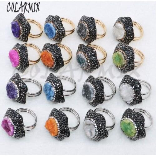 10 Pcs druzy stone rings custom jewelry wholesale jewelry women gift stone adjustable fashion Party Gem jewelry rings 4889