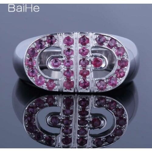 BAIHE Genuine Sterling Silver 925 0.64CT H/SI Round Ruby Wedding Gift Classic Fine Jewelry Ruby Ring Women Man кольца кольцo
