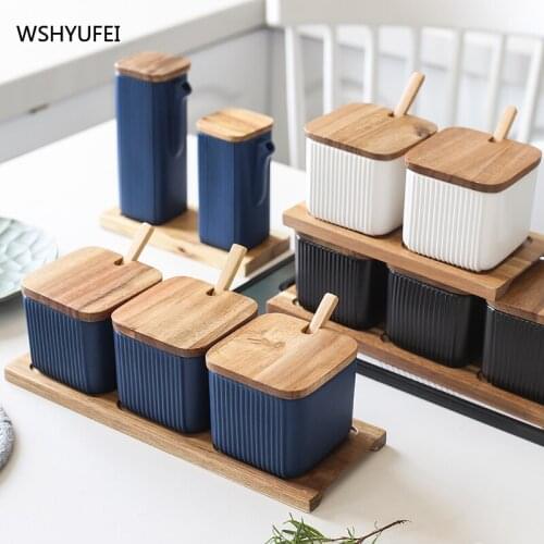 Seasoning Box Ceramic Seasoning Pot Nordic Seasoning Pot Kitchen Salt Shaker Combination Set Light Luxury Frosted Seasoning Box