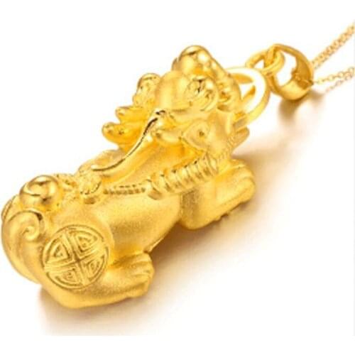 PURE 24K YELLOW GOLD PENDANT 3D 999 GOLD DRAGON SON PIXIU PENDANT
