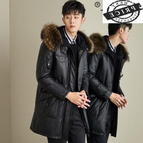 Jacket Genuine Leather Men Winter Clothes 2021 Thick Warm Duck Down Sheepskin Coat Raccoon Fur Hooded Jacket Hiver a0a02a