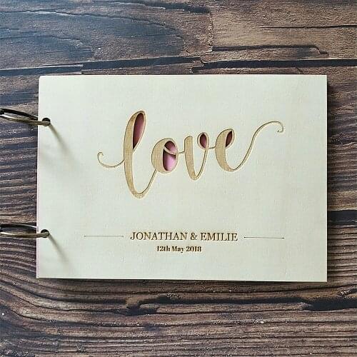 Laser Cut Custom Wedding Script Love Wood Signature Guest Book Rustic Personalized Photo Album Memory Engraved Guest Books