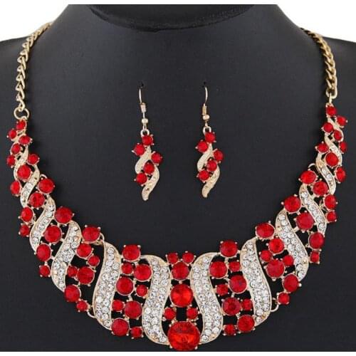 Fashion Jewelry Set Women Rhinestone Inlaid Chain Necklace Hook Earrings Bridal Wedding Party Gift Jewelry Set