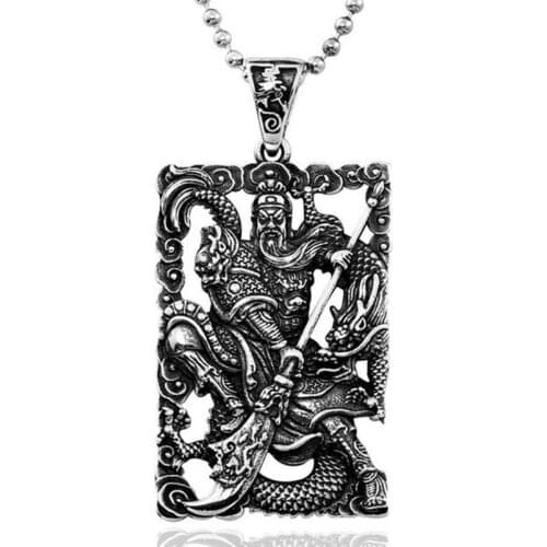 Men Fashion Vintage Feather Gate God Guardian Sacred Exorcism Necklace Pendant Jewelry