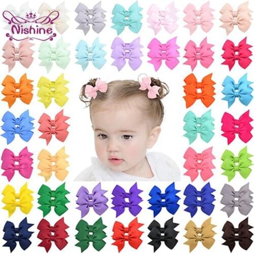 Nishine 10pcs/lot 5.5 CM Grosgrain Ribbon Bows Baby Girls Bangs Hairpins Handmade Dovetail Bowknot Infant Hair Clips Photo Props