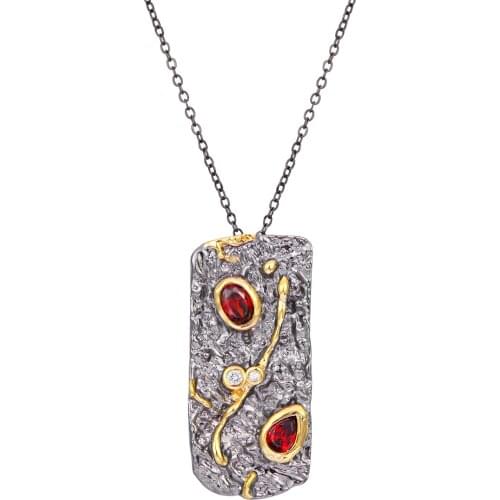 Fall Winter New Stone Age Collections Long Pendant Necklace for Women Black Gold Vintage Unique Red CZ