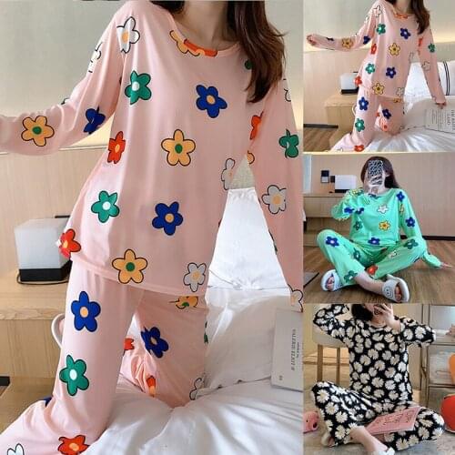 2020 Long Sleeve Print Pajamas Polyester Set Women Sleepwear Set Nightwear For Women Sleepwear Long Pant