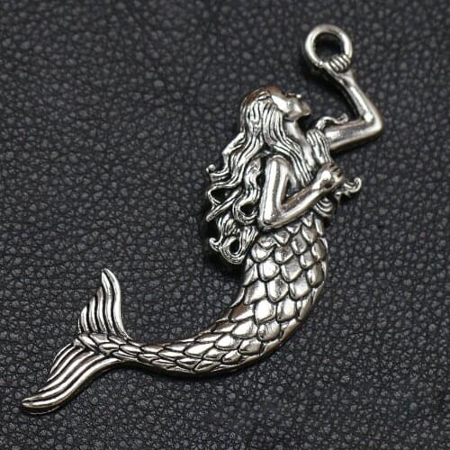 2pcs Silver Color Large Mermaid Charms Pendant Fit Making Necklace Supplies Findings Metal Jewelry Aesthetics Accessories