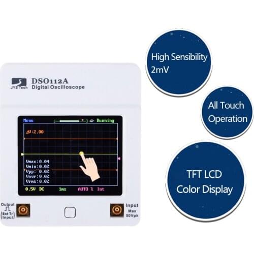 Portable Touch Screen TFT Mini Digital Oscilloscope DSO112A TFT USB Pocket Oscilloscope Interface 2MHz 5Msps