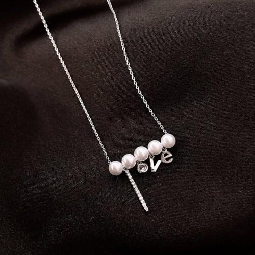 Origin Summer Japanese Pearl Letter Love Cubic Zircon Pendant Necklace for Women Girls Fashion Chain Tassel Necklace Jewelry