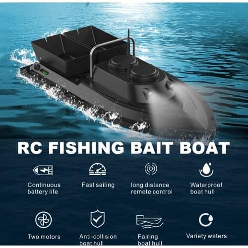 2 Battery D11 RC Boat Fish Finder Fishing Bait Boat 1.5kg Loading 500m Remote Control Fixed Speed 2 Motors 2 Bin 2 LED Light